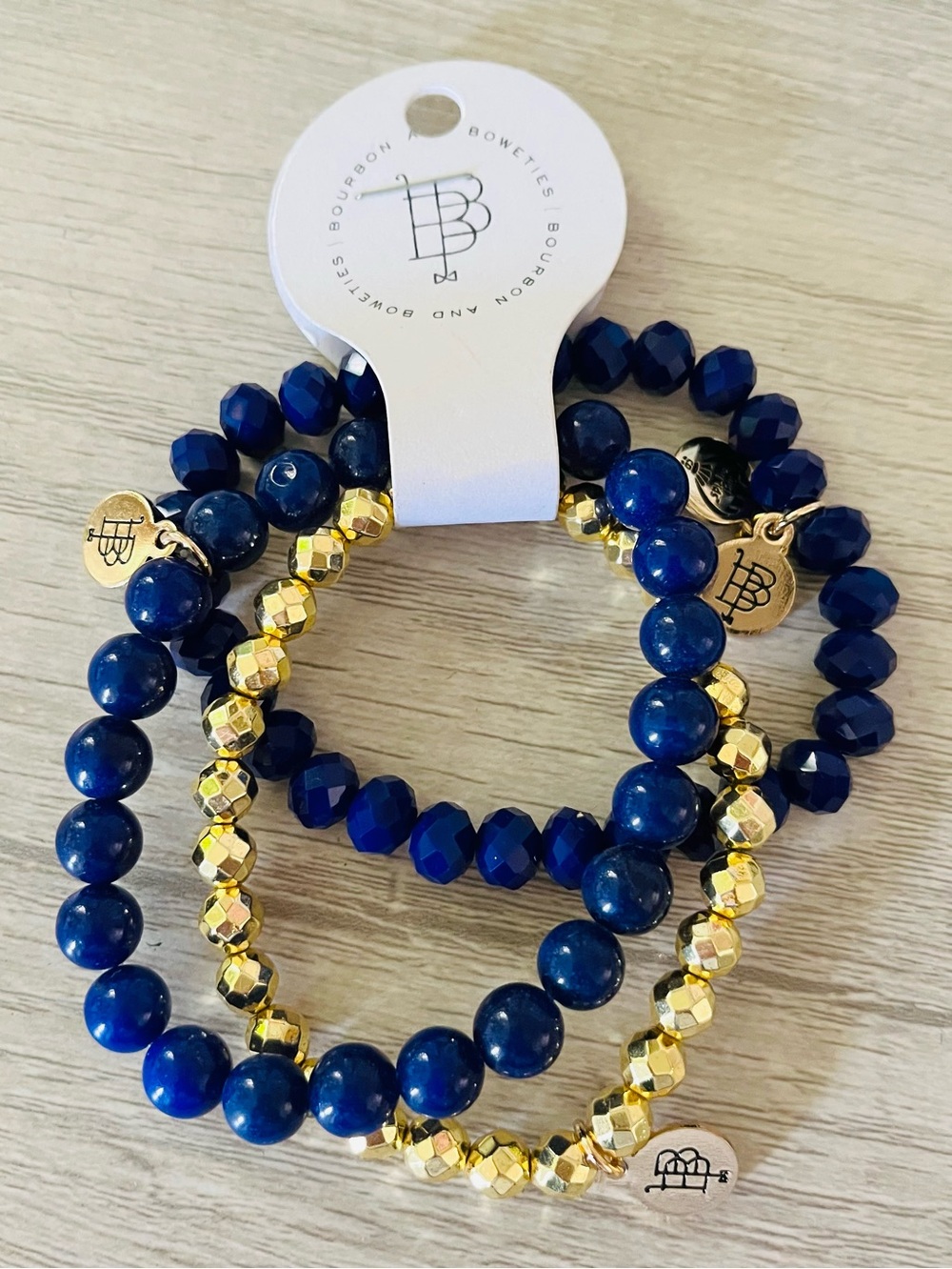 Bourbon and Bowties Navy and Gold Beaded Bracelet Set NWT